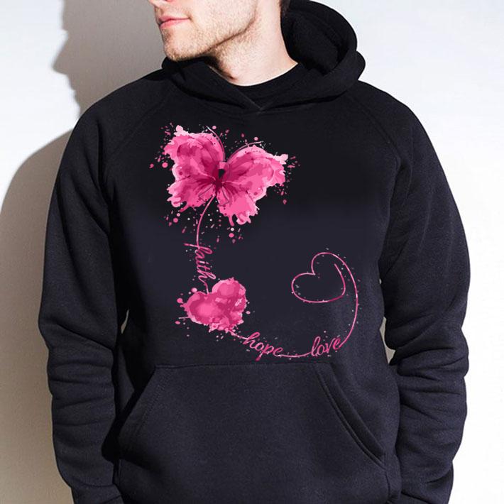 Faith Hope Love Breast Cancer Butterfly Flower Pink Ribbon t-shirt hoodie