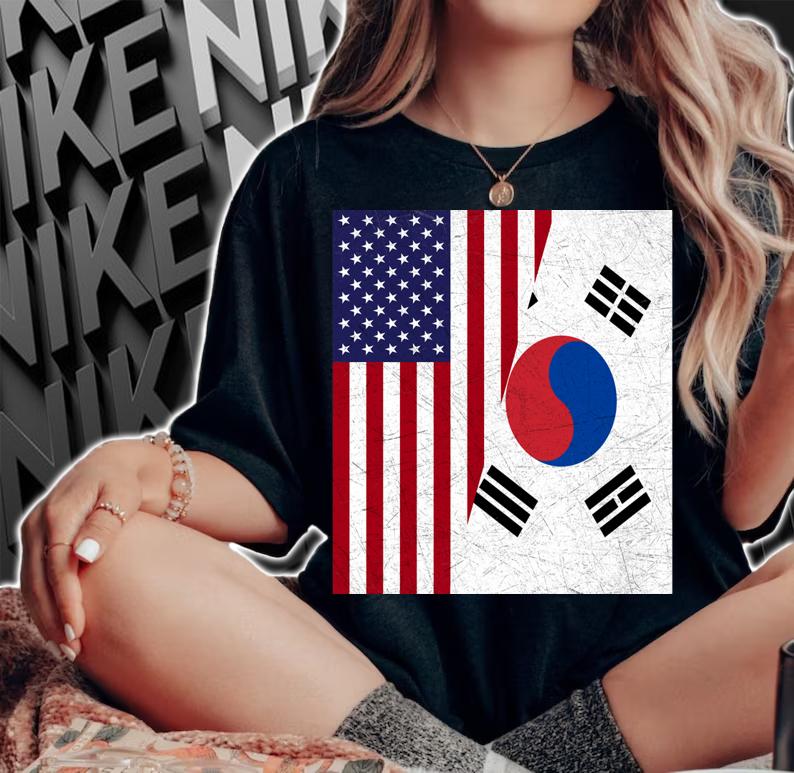 NIce Half South Korean And American Flag t-shirt woman shirt