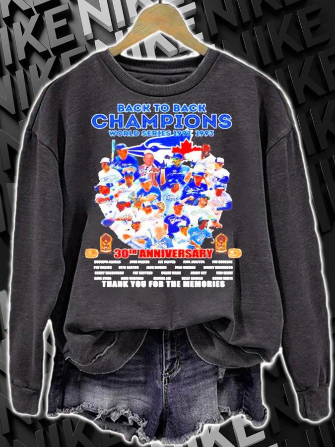 Funny toronto Blue Jays Back To Back Champions World Series 1992-1993 30th Anniversary Signatures Thank You For The Memories Shirt t-shirt sweatshirt