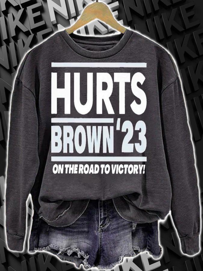 Hurts Brown 2023 on the road to victory t-shirt sweatshirt