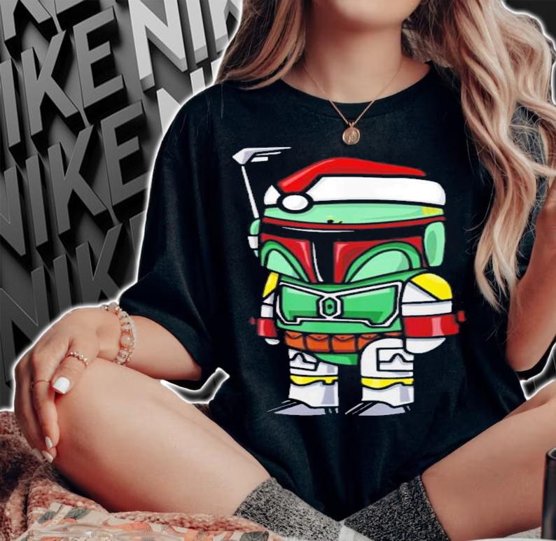 Santa Hat Boba Fett Cartoon Christmas Star Wars Shirt t-shirt