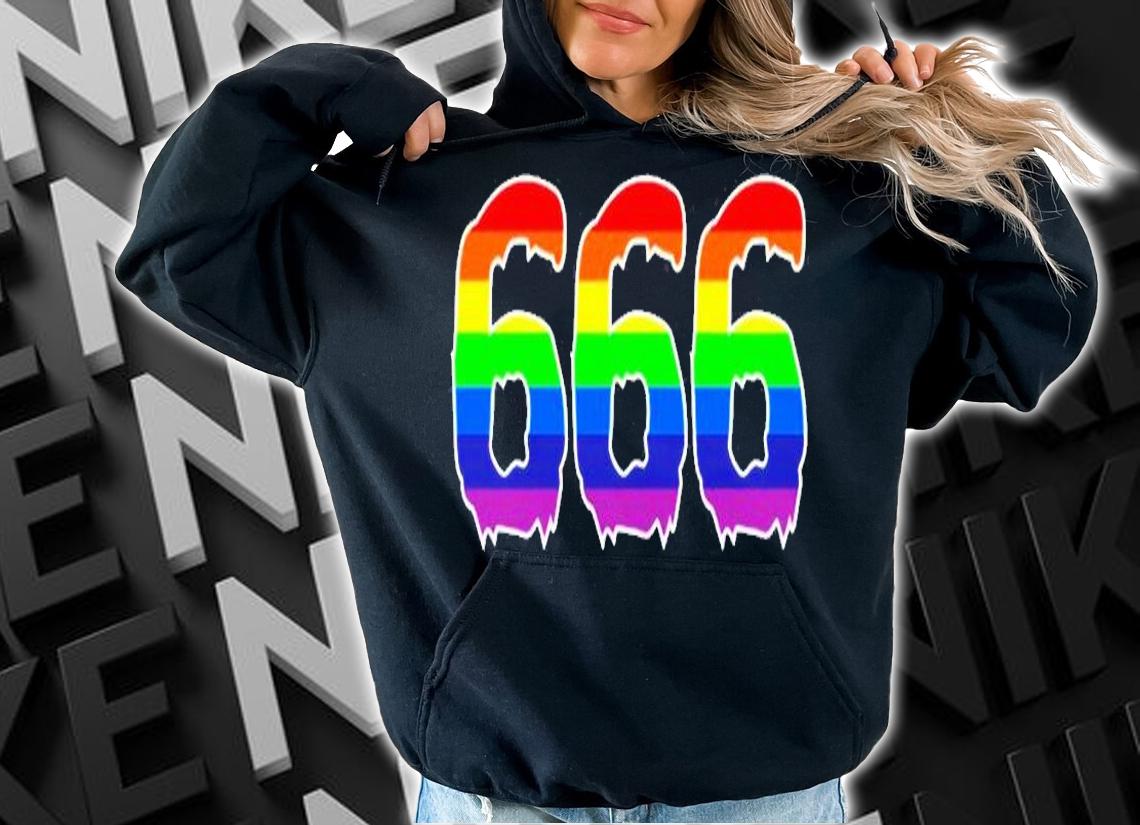 666 Rainbow Funny Heavy Metal Fan Design  Horror Font T-Shirt t-shirt hoodie