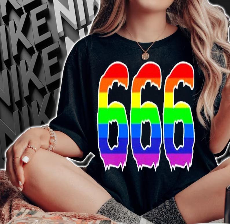 666 Rainbow Funny Heavy Metal Fan Design  Horror Font T-Shirt t-shirt woman shirt