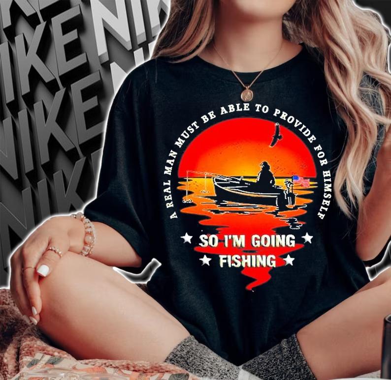 American Flag Fishing Boat Real Man Vintage Fishing T-Shirt t-shirt woman shirt