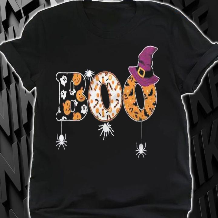 Boo Halloween Costume With Spiders And Witch Hat Shirt t-shirt