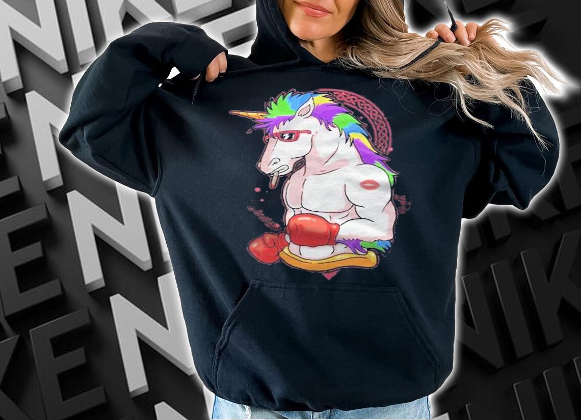 Boxer Unicorn Isolated On Black Shirt t-shirt hoodie