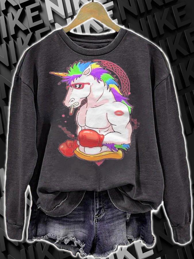 Boxer Unicorn Isolated On Black Shirt t-shirt sweatshirt
