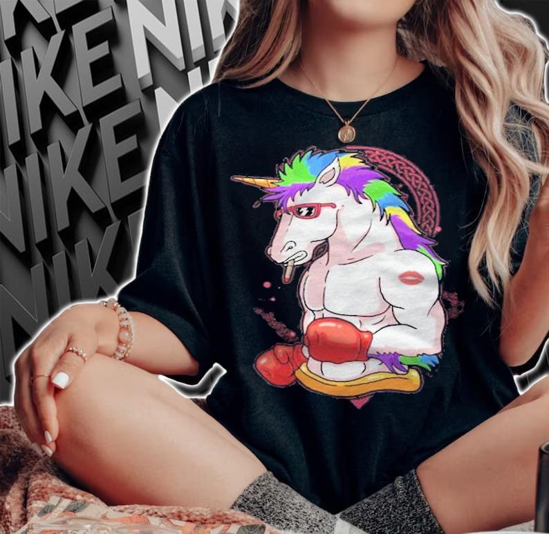 Boxer Unicorn Isolated On Black Shirt t-shirt woman shirt