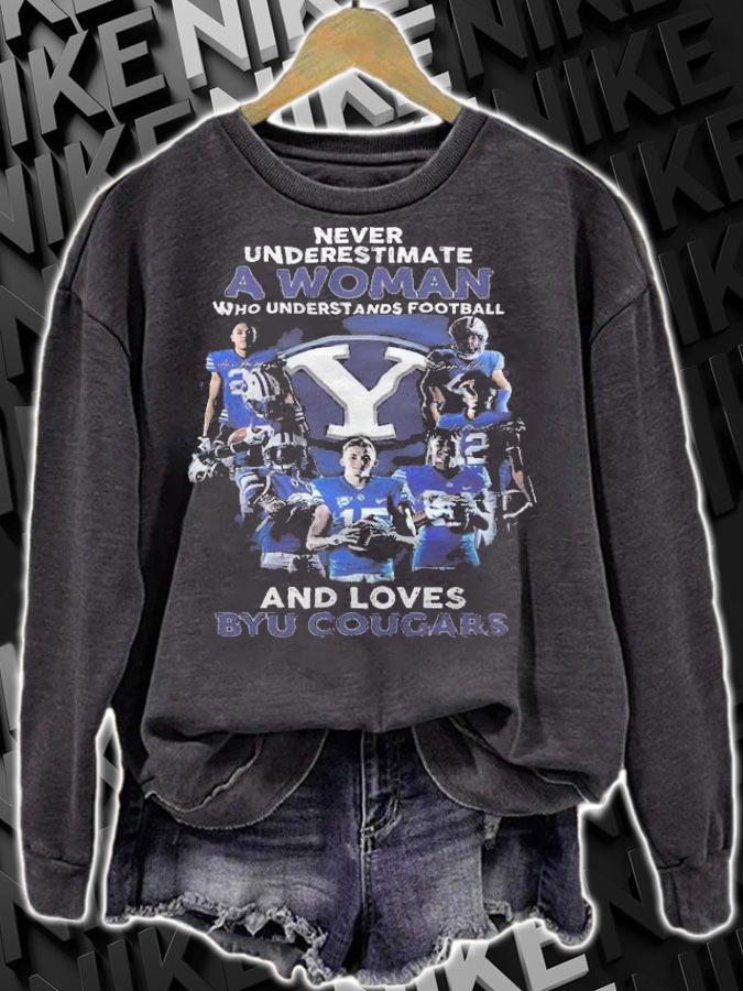 Never Underestimate A Woman Who Understands Football And Love Byu Cougars Shirt t-shirt sweatshirt