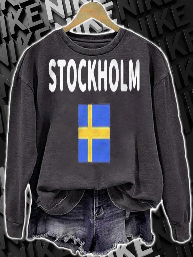 Stockholm City Sweden Swedish Flag Pullover Shirt t-shirt