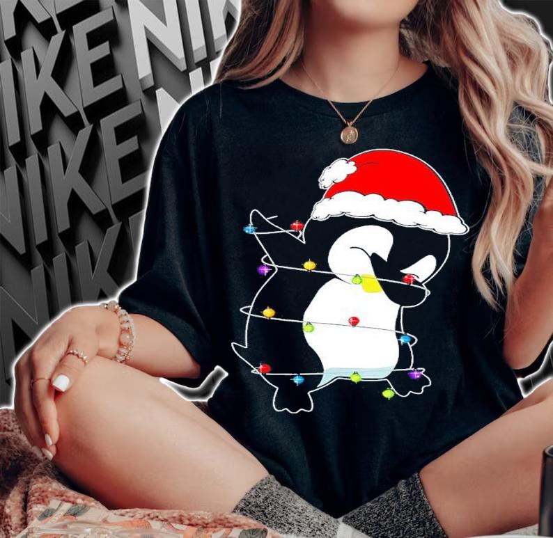 Dabbing Penguin Lights Santa Christmas Shirt t-shirt