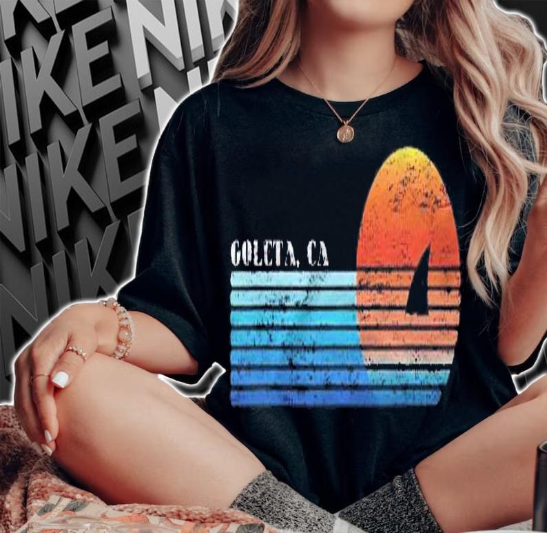 Vintage Goleta, Ca Retro 80S Shark Fin Sunset Shirt t-shirt woman shirt