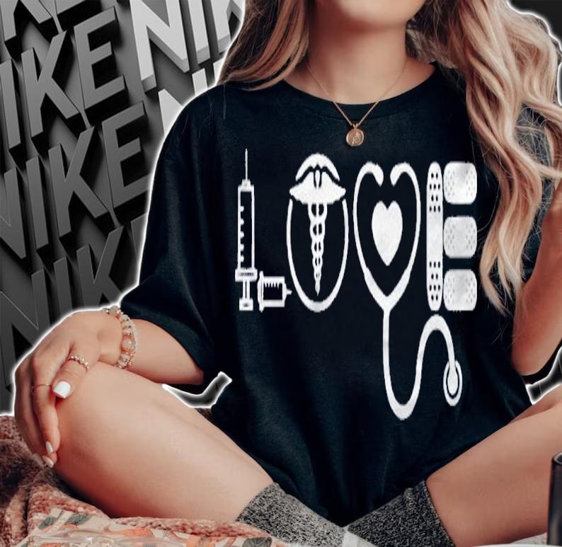 Love Nurse Cute Funny Graphic Novelty Short Sleeve Casual shirt