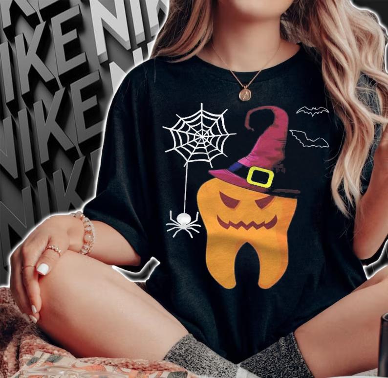 Halloween Dental Assistant Dentist Witch Spooky Thooth Gift T-shirt woman shirt