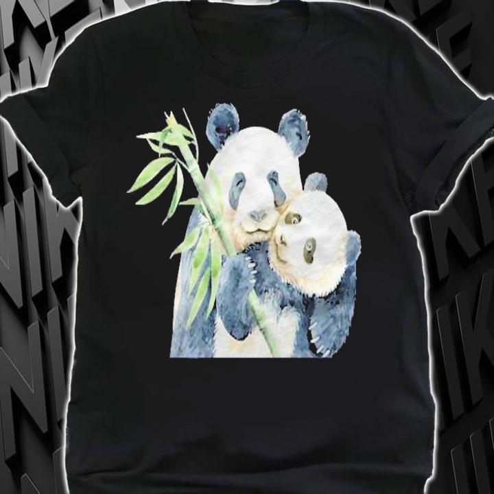 Watercolor Panda And Baby Panda With Bamboo Shirt