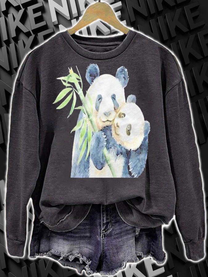 Watercolor Panda And Baby Panda With Bamboo Shirt