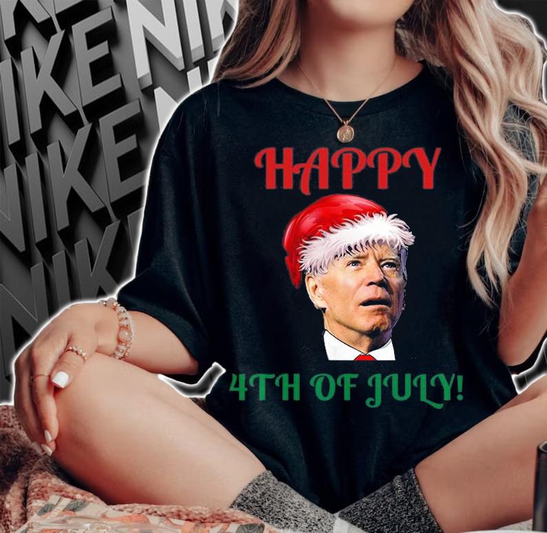 Funny Christmas Biden Happy 4th Of July Red And Green Design T-Shirt woman shirt