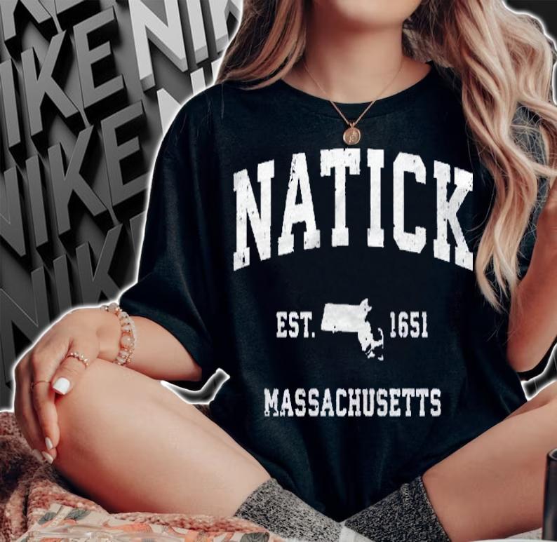 Natick Massachusetts Ma Vintage Athletic Sports Design Pullover Shirt woman shirt