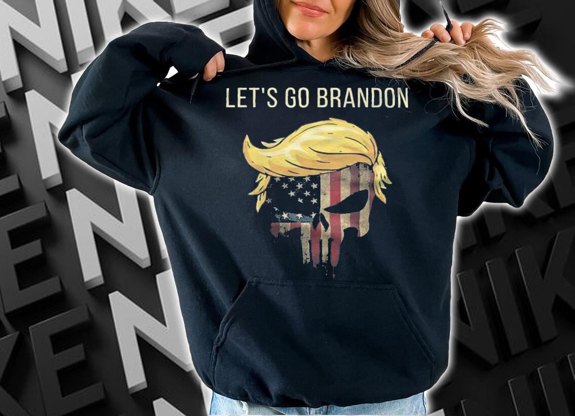 Trending let's Go Brandon Funny Pro Trump Skull USA Flag Conservative Anti Biden T-Shirt hoodie