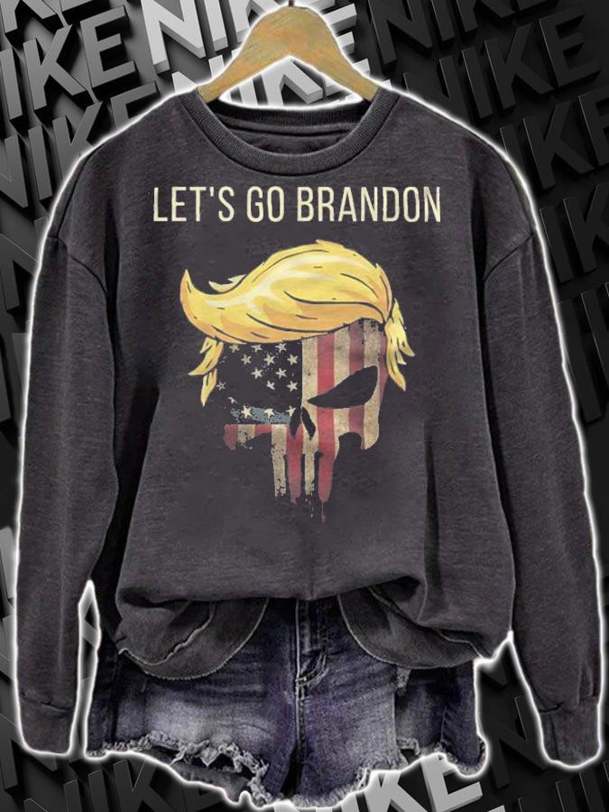 Trending let's Go Brandon Funny Pro Trump Skull USA Flag Conservative Anti Biden T-Shirt sweatshirt