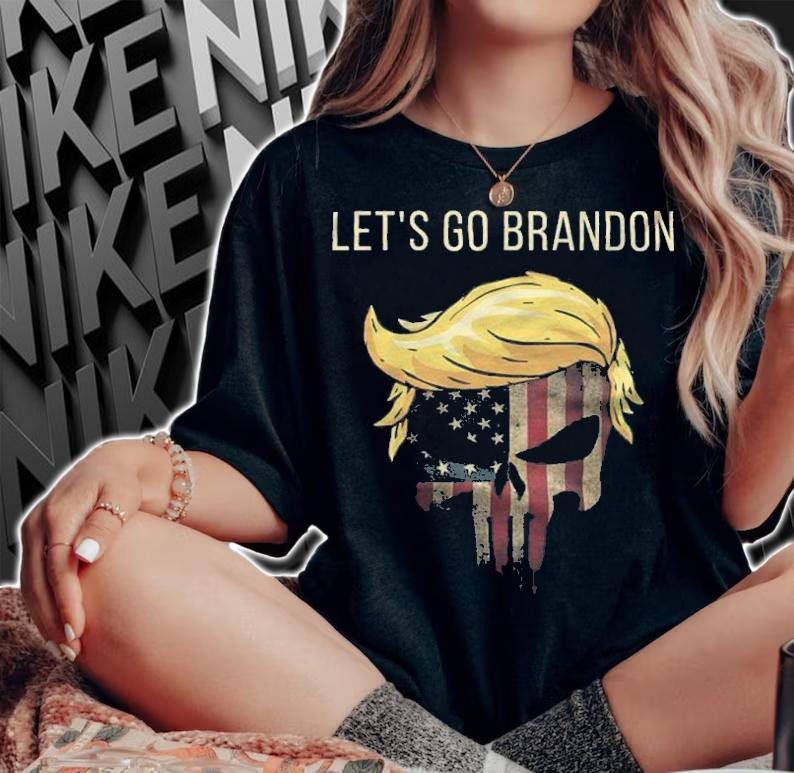 Trending let's Go Brandon Funny Pro Trump Skull USA Flag Conservative Anti Biden T-Shirt woman shirt