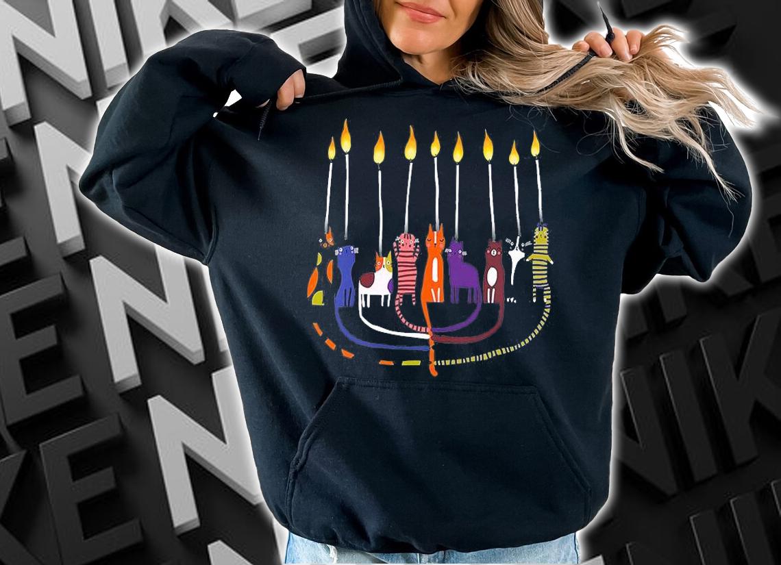 Funny Cat Menorah Hanukkah T-Shirt