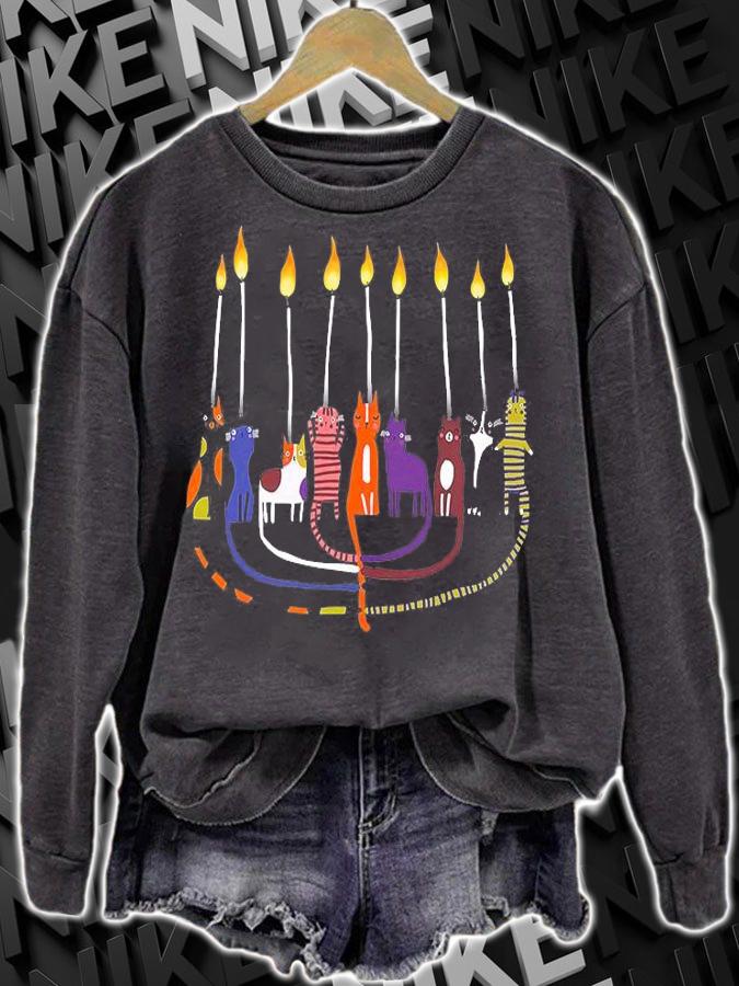 Funny Cat Menorah Hanukkah T-Shirt