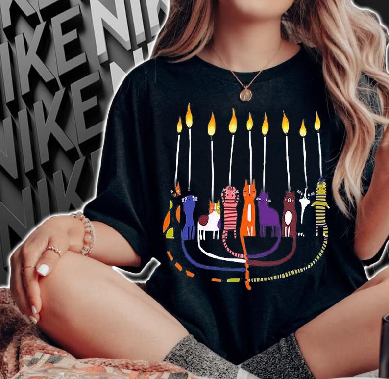 Funny Cat Menorah Hanukkah T-Shirt