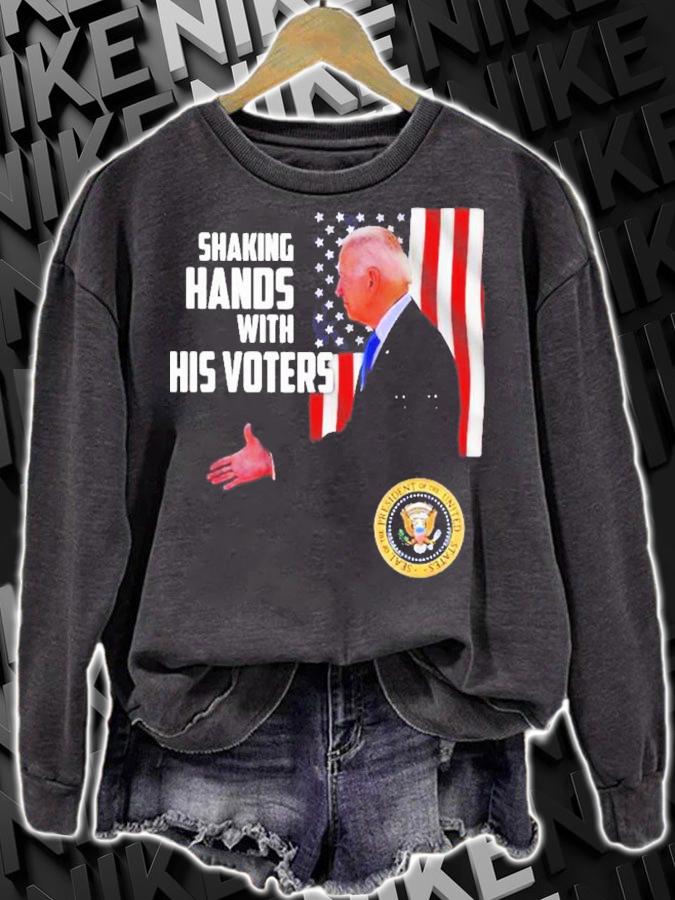 Joe Biden shaking hands with his voters USA flag 2022 shirt