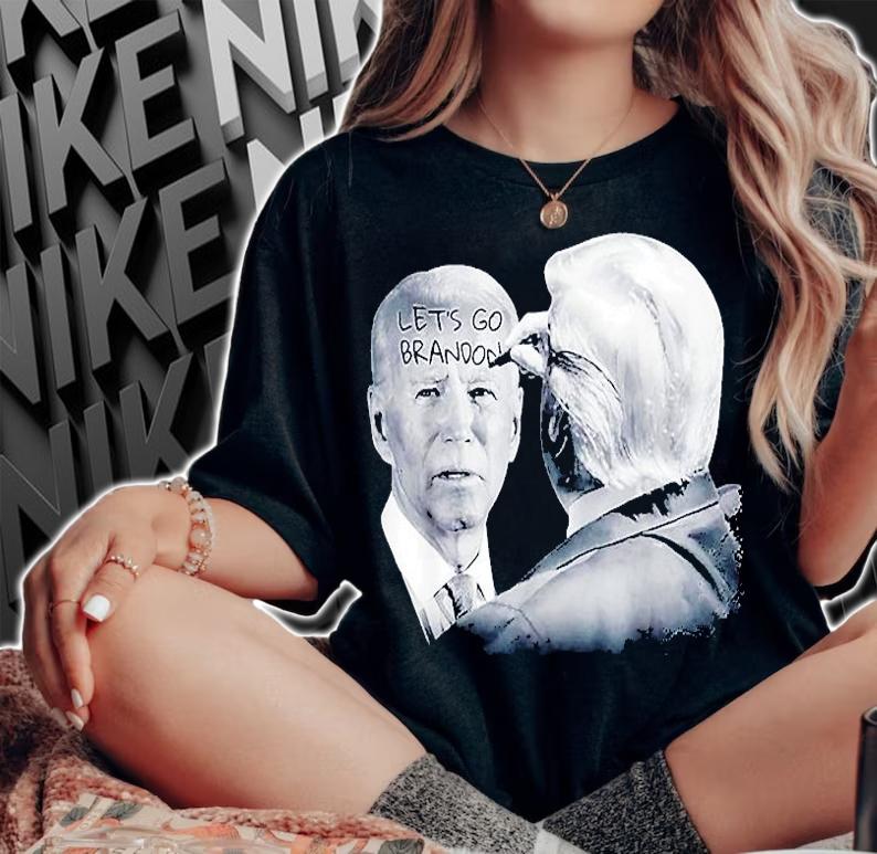 Lets Go Brandon Trump Writes On Bidens Forehead T-Shirt woman shirt