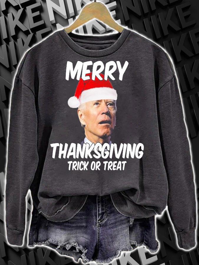 Merry Thanksgiving Trick Or Treat Funny Christmas Joe Biden T-Shirt sweatshirt