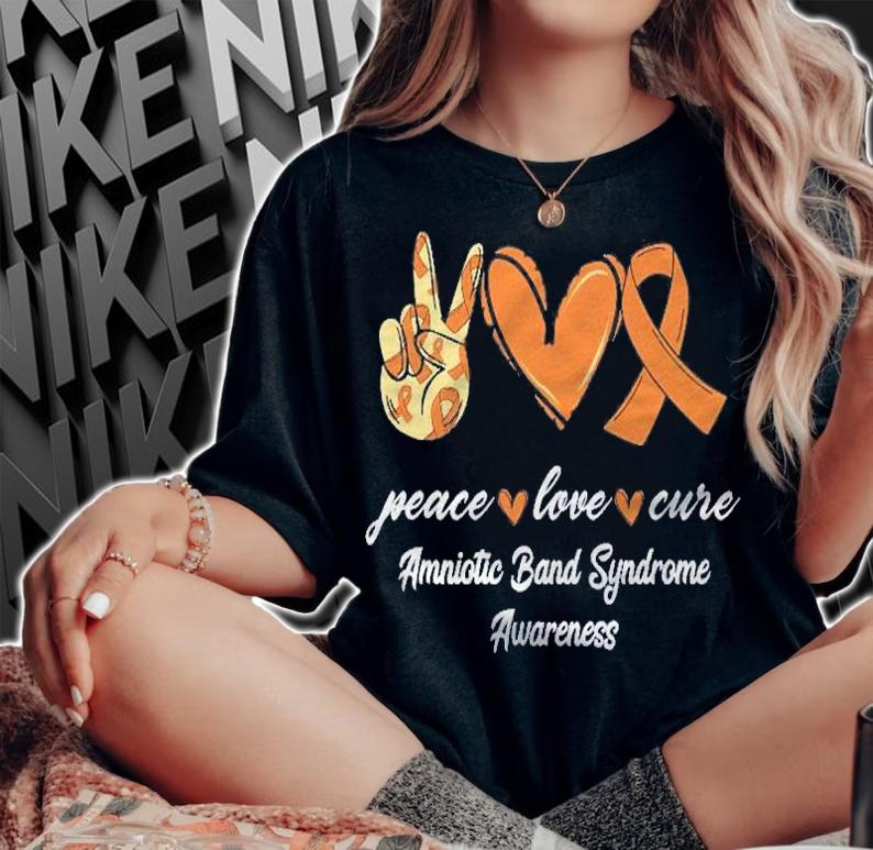 Peace Love Hope Orange Ribbon Amniotic Band Syndrome Aware Shirt woman shirt