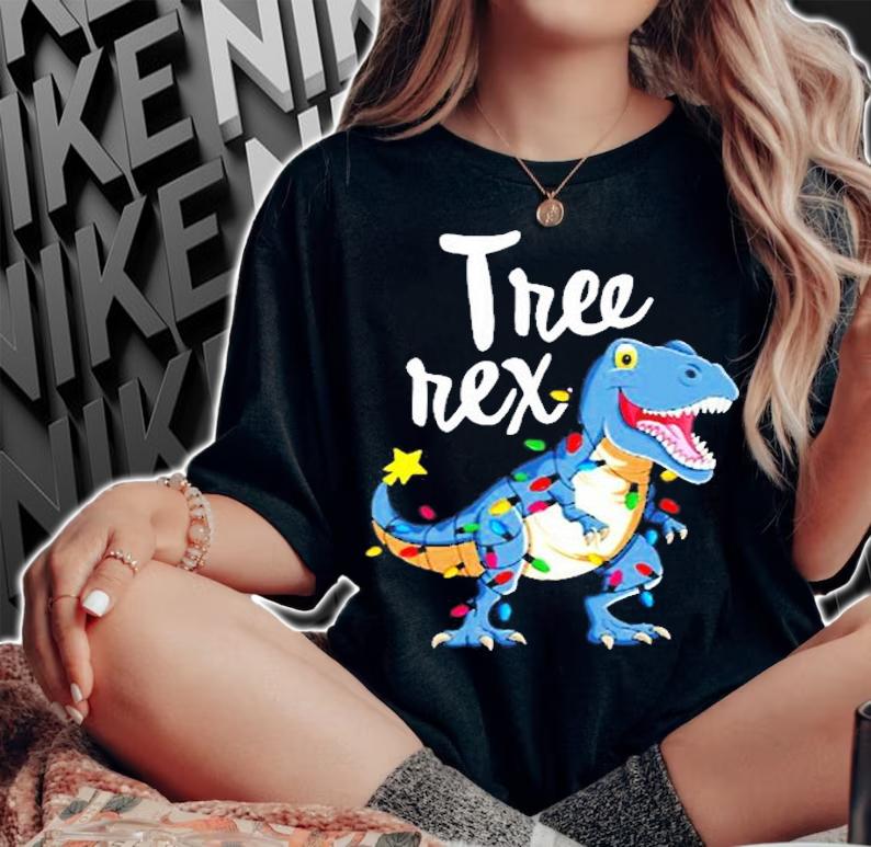 Tree Rex Dinosaur Christmas Girl Women Pajamas Gift T-Shirt