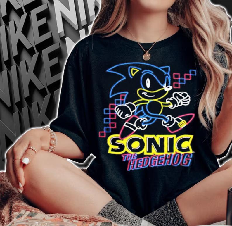 Sonic The Hedgehog Glow In The Dark Neon Game Shirt woman shirt