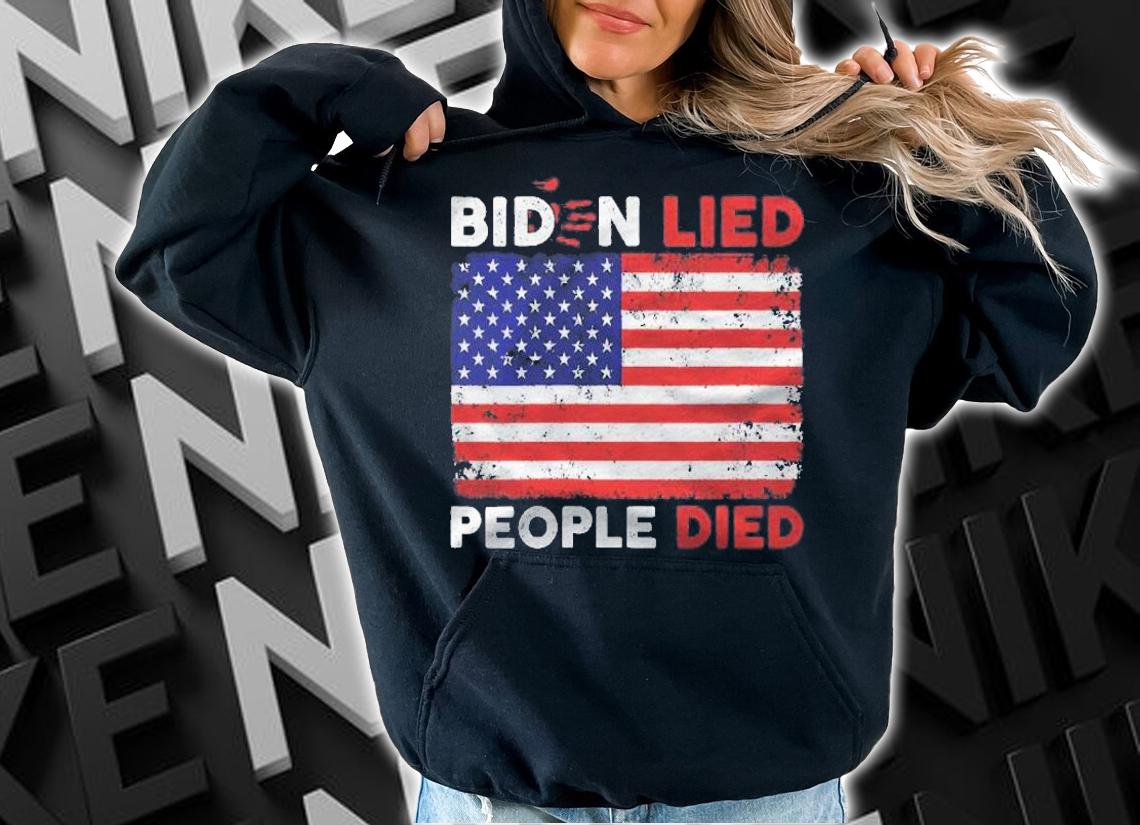 Womens Biden Lied People Died Usa Flag Vintage Bloody Handprint Shirt hoodie