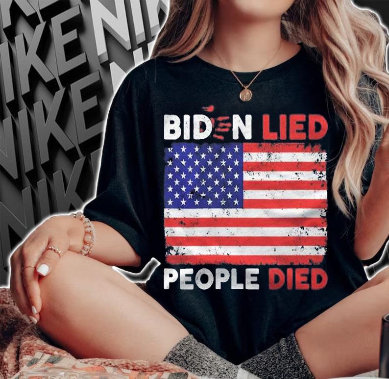 Womens Biden Lied People Died Usa Flag Vintage Bloody Handprint Shirt woman shirt