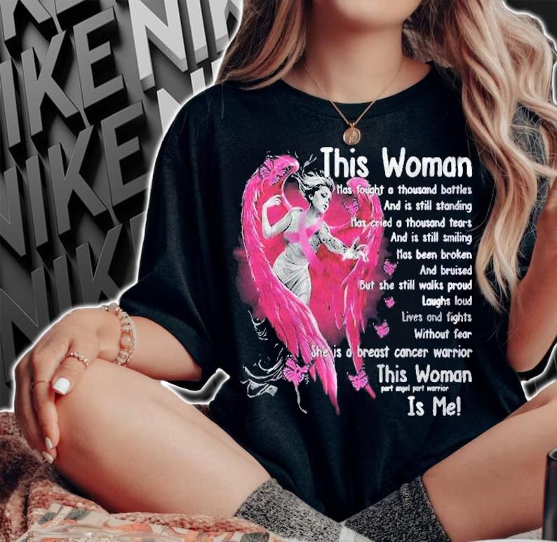 Christian Pink Angel Wing Ribbon Butterfly Breast Cancer Shirt woman shirt