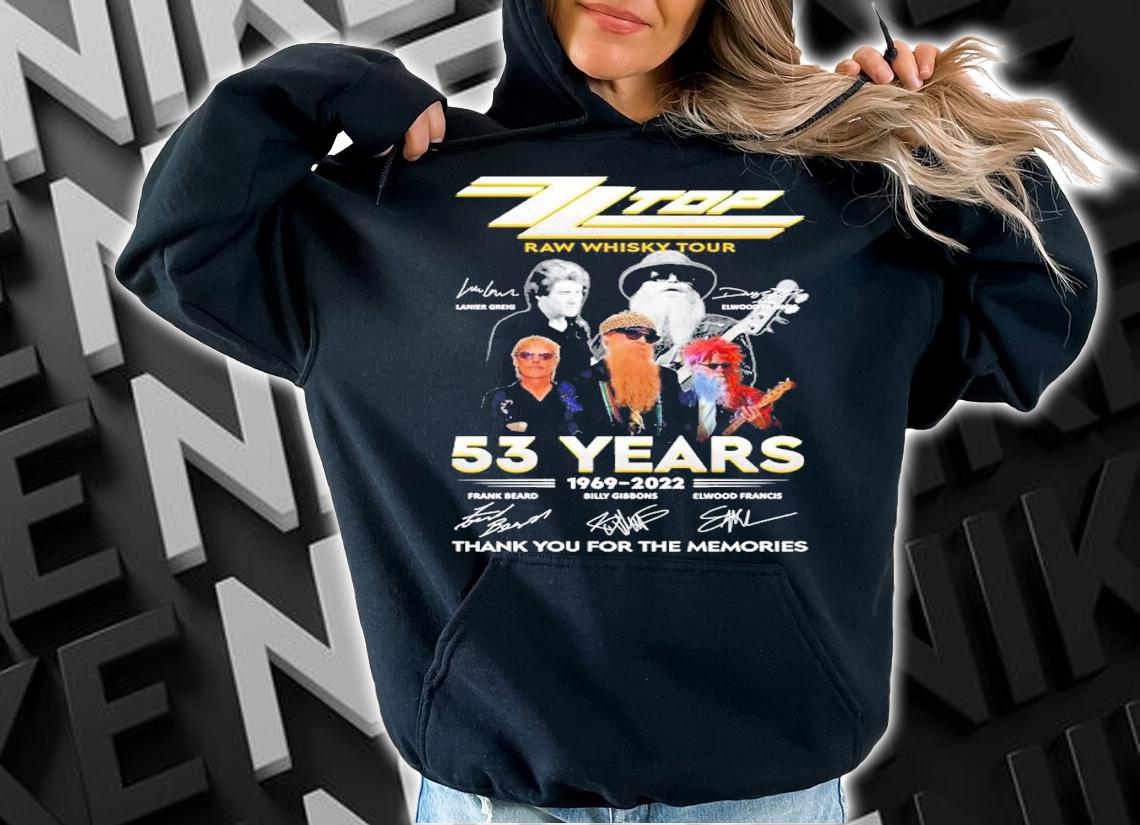 Zz Top Raw Whiskey Tour 53 Years 1969-2022 Signatures Thank You For The Memories Shirt hoodie