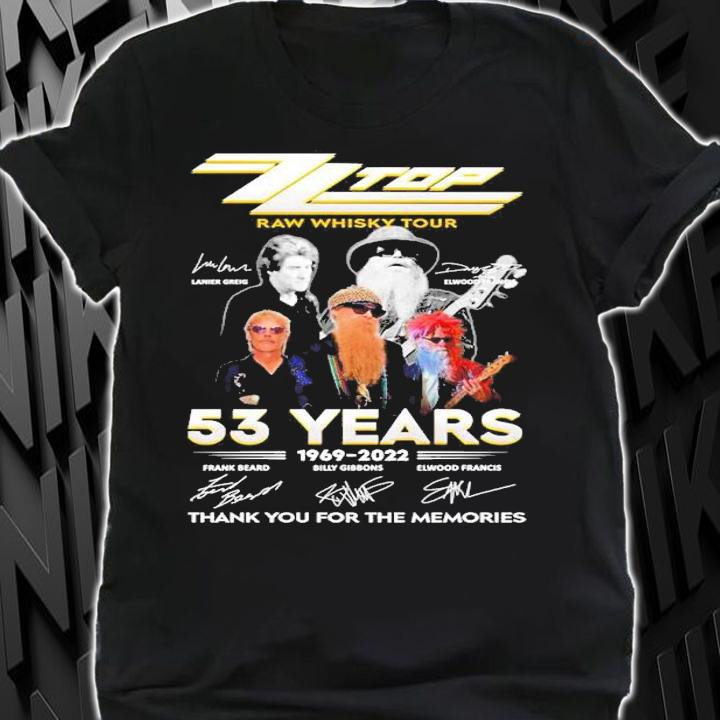 Zz Top Raw Whiskey Tour 53 Years 1969-2022 Signatures Thank You For The Memories Shirt shirt