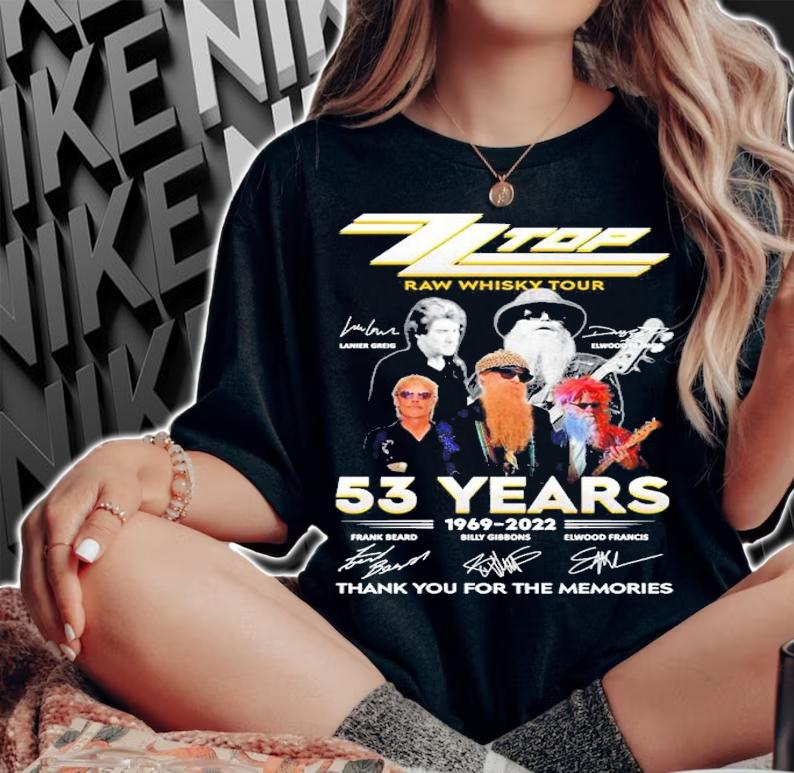 Zz Top Raw Whiskey Tour 53 Years 1969-2022 Signatures Thank You For The Memories Shirt woman shirt