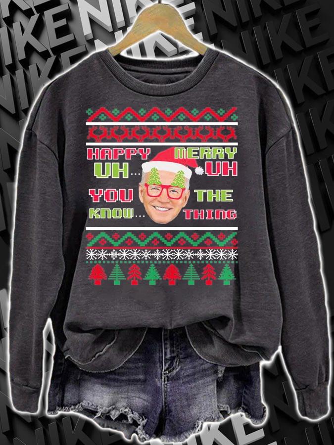 Funny Joe Biden Merry UH UH Ugly Christmas 2021 T-Shirt
