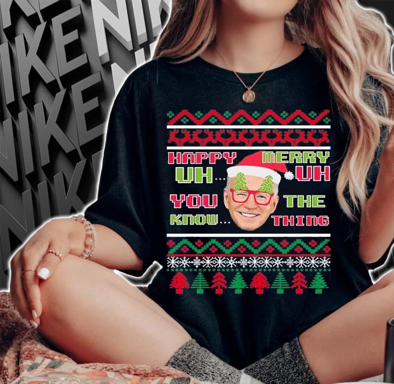 Funny Joe Biden Merry UH UH Ugly Christmas 2021 T-Shirt