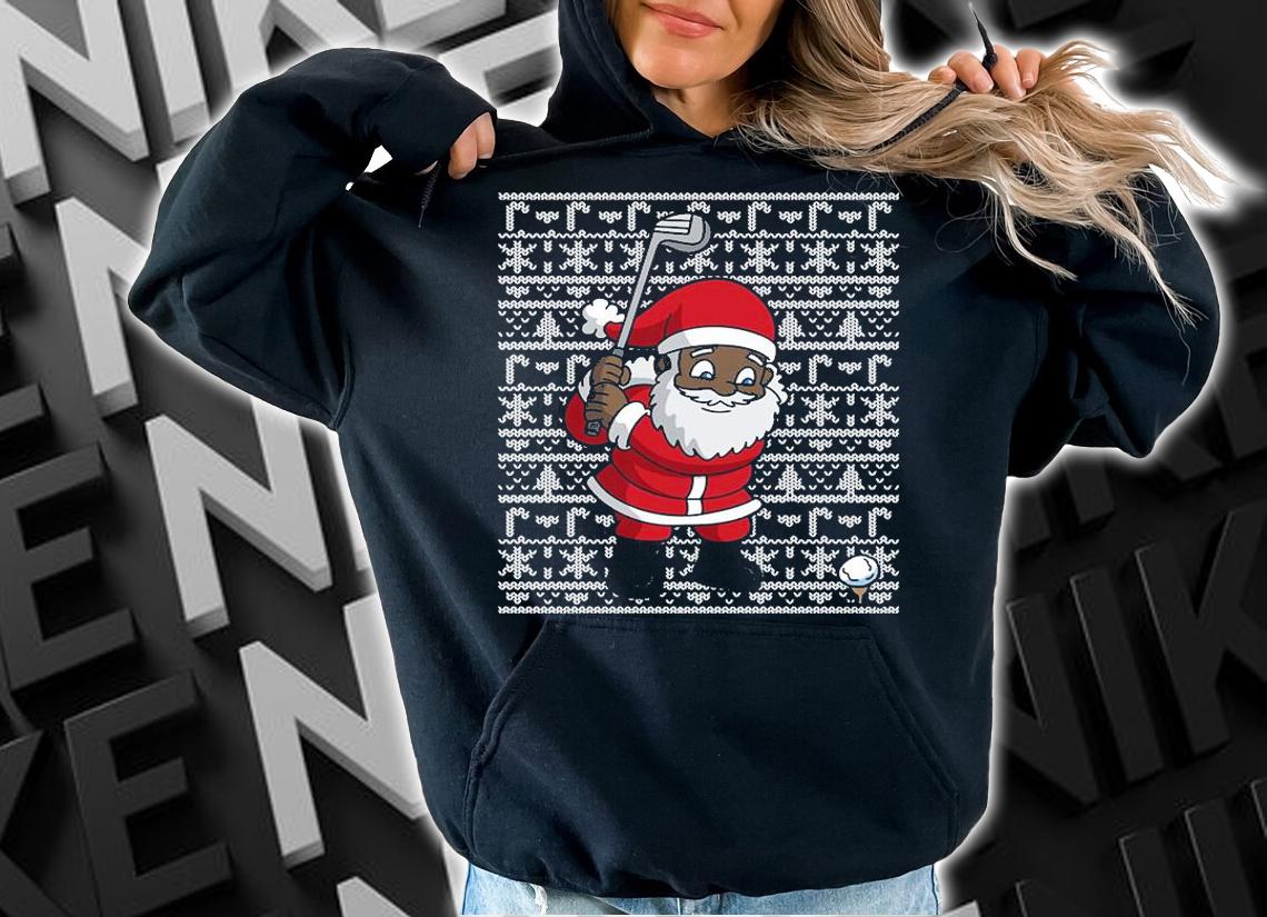 Golf Black African American Santa Claus Golfing Christmas T-Shirt hoodie