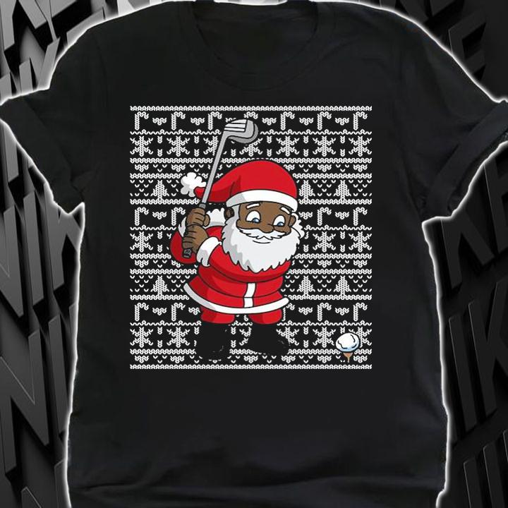 Golf Black African American Santa Claus Golfing Christmas T-Shirt shirt