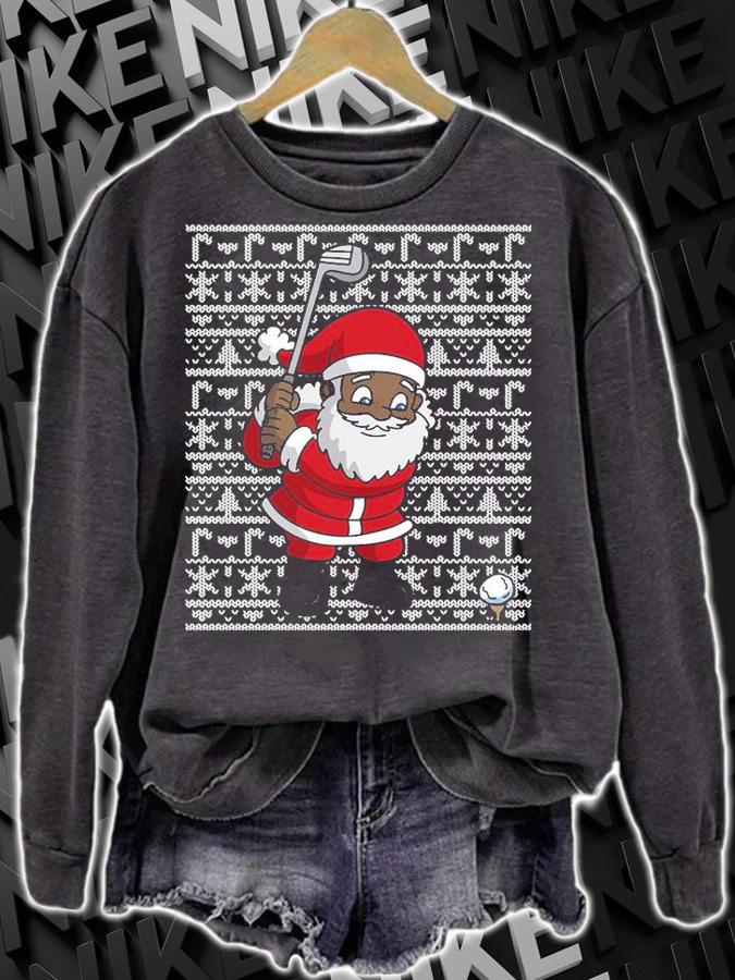 Golf Black African American Santa Claus Golfing Christmas T-Shirt sweatshirt