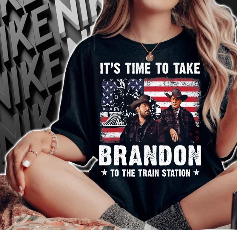 It's Time To Take Brandon To The Train Station USA Flag Vintage T-Shirt woman shirt