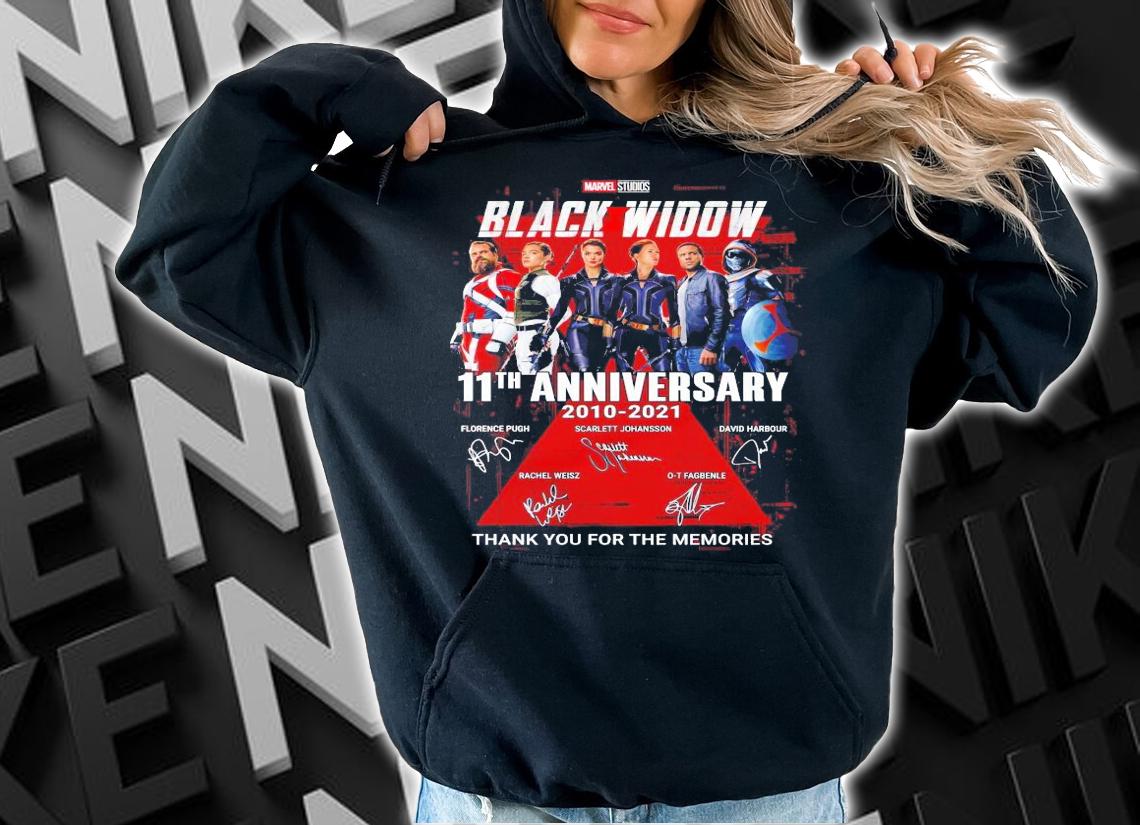 Black Widow Marvel Studios 11th anniversary signatures shirt