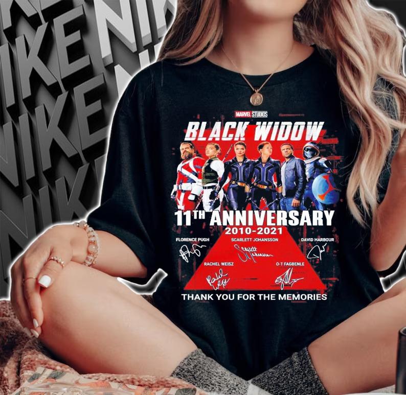 Black Widow Marvel Studios 11th anniversary signatures shirt