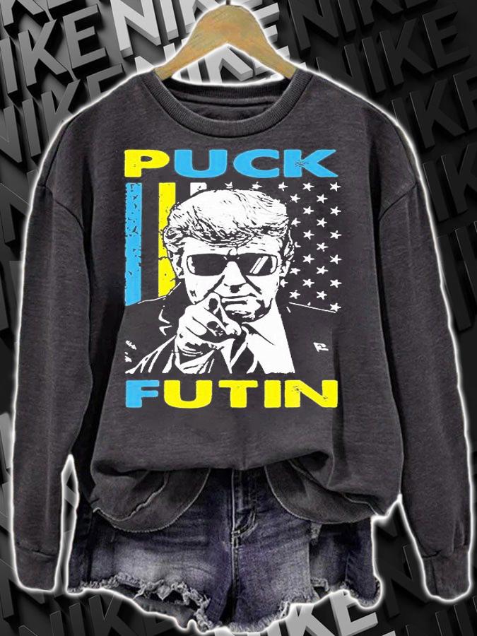 Puck Futin Trump America Flag Ukrainia Flag Support T-Shirt sweatshirt