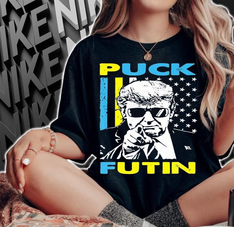 Puck Futin Trump America Flag Ukrainia Flag Support T-Shirt woman shirt